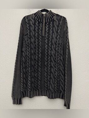 Carbon2Cobalt Mens Large Gray Cable Knit 1/4 Zip Pullover Sweater 100% Cotton